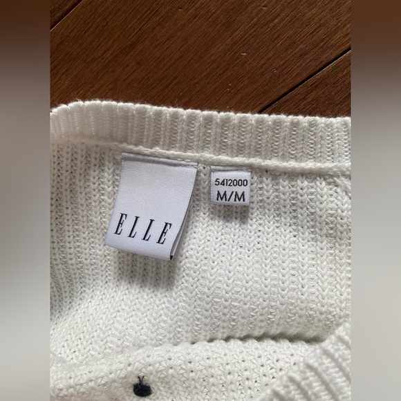 ELLE Knit White Sweater Size Medium PolkaDot - Picture 11 of 13